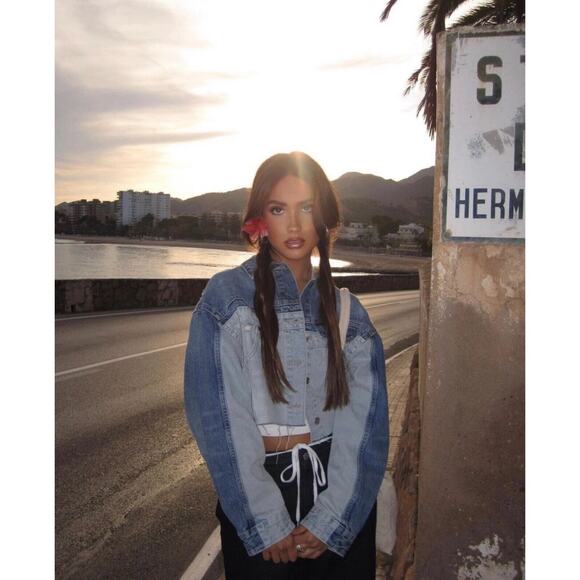 Zara Two Tone Cropped Denim Jacket - Picture 7 of 7